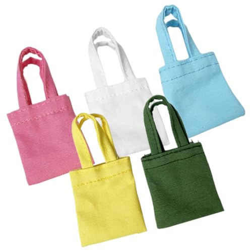 Zerodeko 5 Stück Puppenhaus-Canvas-Tasche Mini-Handgemachte Canvas-Tasche Mini-Einkaufstasche Puppen-Einkaufstasche Puppenhaus-Zubehör Mini-Puppen-Handtasche Puppenhaus-Tasche von Zerodeko