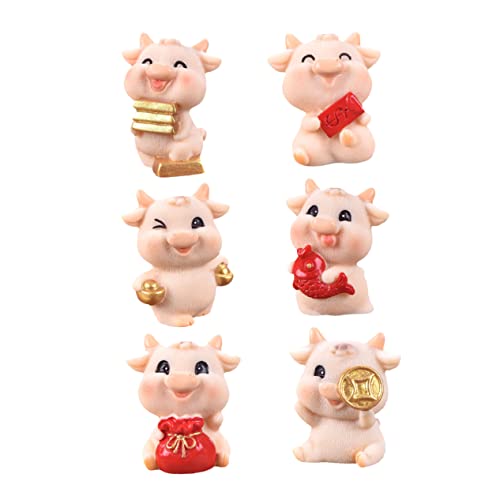 Zerodeko 6 Stück Kuh Mikrolandschaft Ornament Autodekorationen Goldener Geldbulle Minivieh Figur Maskottchen Sammelfigur Mikrolandschaft Tiere Tierfiguren Feng Shui Ornament Harz von Zerodeko