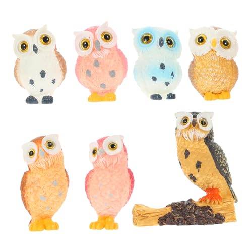 Zerodeko 7er Set Miniatur Eulen Figuren Cute Owl Ornamente Aus Resin Für Micro Landschaften Garten Dekoration Puppenhaus Und Tisch Deko Vielfältige Designs von Zerodeko