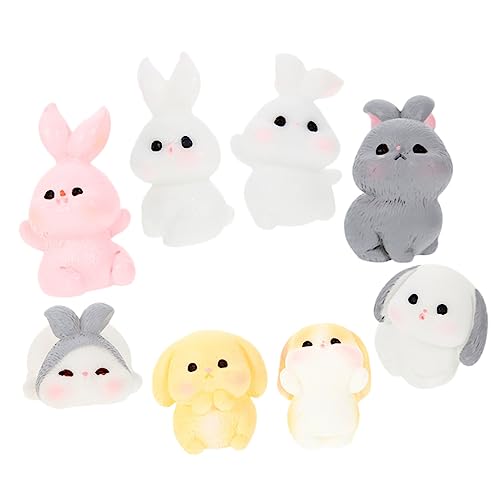 Zerodeko 8St Wohnkultur hasenfamilie tierfiguren Terrarium Dekoration Cute Decor Mini-Hasenfiguren Mini-Hasen-Statue Auto Heu Blumentopf Harz Kaninchen Garten kleine Statuen von Zerodeko