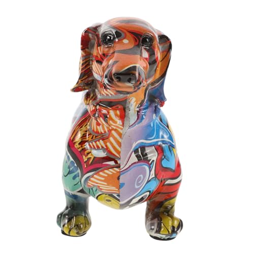 Zerodeko Dackel-Hundeschmuck realistischer Welpe Graffiti-Tierstatue simulierte Hundestatue Welpenfiguren Dackelfigur Hunde Dekoration Farbenfrohe Skulptur Harz Dackel Hundemodelle von Zerodeko