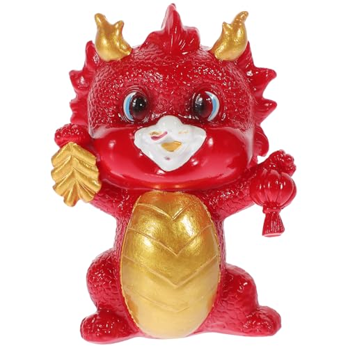 Zerodeko Drachenverzierung Figur Drachenplüsch Drachen-sparschwein Spielzeugroboter Drachenspielzeug Spielzeugdrache Sternzeichen-Drachen-Maskottchen Beweglicher Drache Harz Rot von Zerodeko