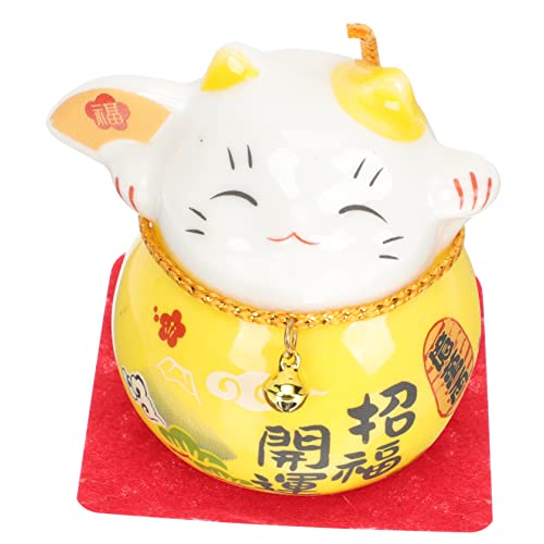 Zerodeko Glückliche Katzenverzierung Katzentunnel Interaktives Katzenspielzeug Japanische Katze Katzenschmuck Vermögen Futterspender Stange Katzenstreu Figur Katze Plüsch Keramik Yellow von Zerodeko