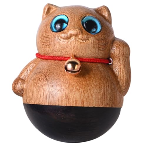 Zerodeko Glückskatze Holzschnitzerei Kinderspielzeug Figur Autodekoration Glücklich Plüsch Auto Zu Hause Mikrospielzeug Mini- Glocke Exquisite Tiere Katze Goldene Phoebe von Zerodeko