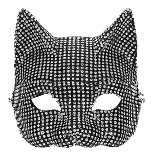 Zerodeko Katze Mit Strasssteinen Eingelegte Hälfte Halloween Für Karnevalszubehör Maskerade Party Rollenspiel-Requisiten von Zerodeko