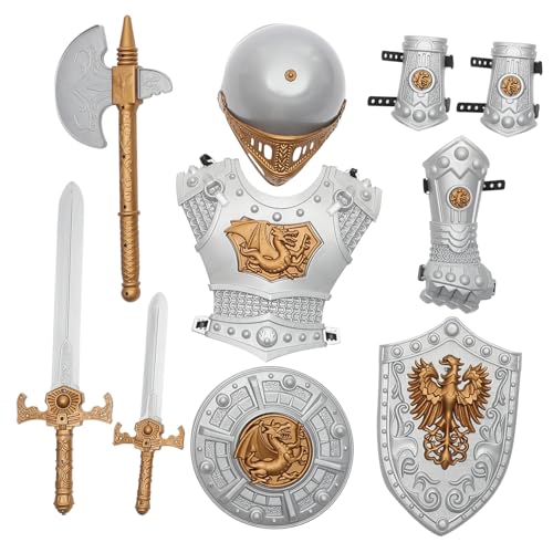 Zerodeko Knight- Kostüm für Kinder Kinder Knight Cosplay- Kleider mit Rüstung Helm Beil Schild Halloween- Soldat- Cosplay- Kostüm- Performance- Kostüm für Jungen (9 Pcs) von Zerodeko