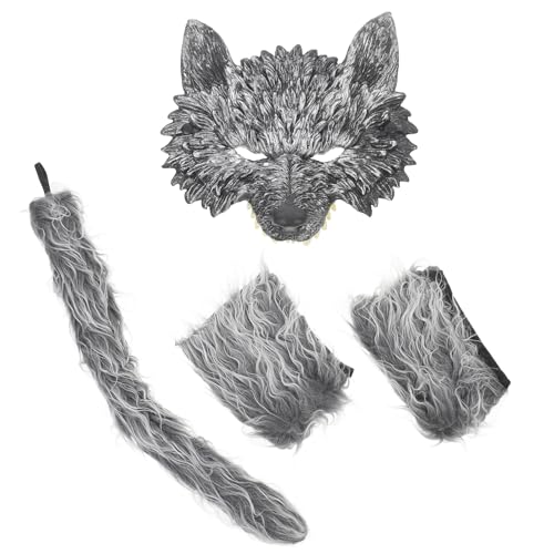 Zerodeko Wolf-Kostüm-Set Wolf-Maske Handschuhe Pelzige Maske Therian-Masken Tiermasken Für Erwachsene Und Halloween Karneval Maskerade Rollenspiel 1 Set von Zerodeko