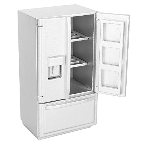 1: 12 Doppeldeck Kühlschrank, Mini Birke Holz Mini Kühlschrank Kühlschrank Puppenhaus Küchenmöbel für Puppenhaus Dekoration(Silber) von Zerodis