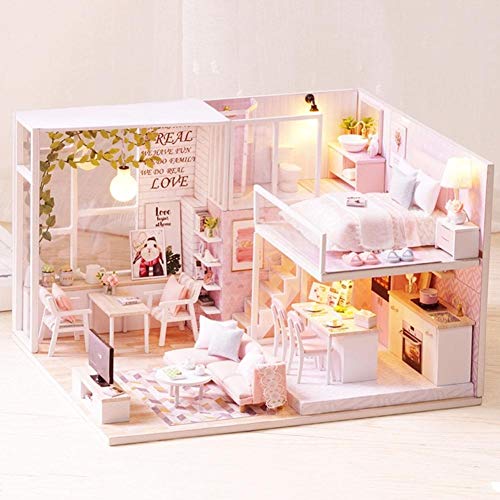 1:24 Maßstab Miniatur Puppenhaus Holz Kreative Handwerk Miniatur LED Licht Möbel Puppenhaus Kit für Kleinkinder von Zerodis