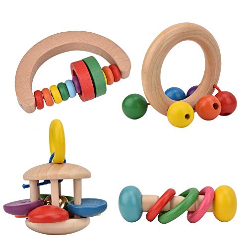 4 stücke Holz Rasseln Baby Holz Erfassen Spielzeug Säuglings frühe pädagogische Musikinstrument Puzzle Spielzeug für Kleinkinder und Mädchen über 12 Monaten von Zerodis