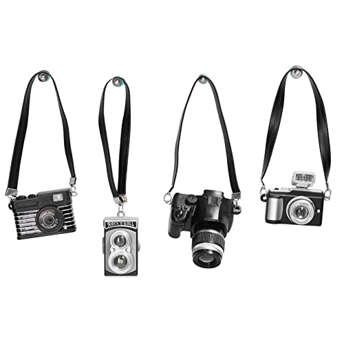 4pcs Mini Puppenhaus Kamera, Miniatur SLR Kamera Mini Kamera Ornament Vintage Kamera Modell Digitalkamera Puppenhaus Dekoration Zubehör Fotografie Requisiten mit Lanyard von Zerodis