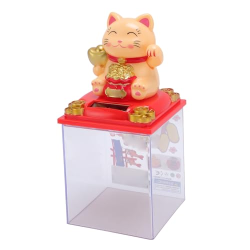 Glückskatze mit Winkendem Arm, Solarbetriebener Weißer Maneki Neko für Heimbüro- und Autodekoration, Lebendiges und Fröhliches Design, Vielseitige (Yellow) von Zerodis