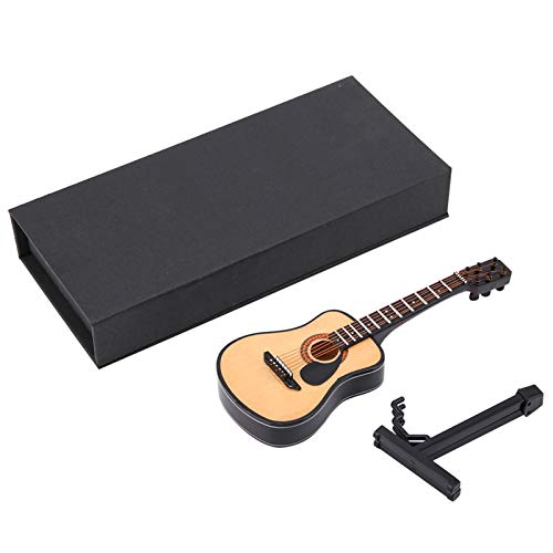 Mini-Gitarrenmodell, Holzgitarre, Musikinstrument, Spielzeug, Miniatur-Musikinstrument, Puppenhaus-Dekoration, Mini-Gitarre mit Ständer und Koffer für Puppenhaus-Zubehör (16cm) von Zerodis