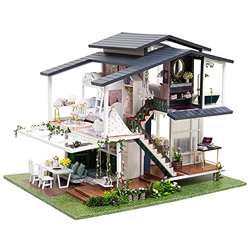 Miniatur Puppenhaus, DIY Puppenhaus Kit 3-stöckige Villa Mini Haus Zimmer Geburtstagsgeschenke für Mädchen von Zerodis