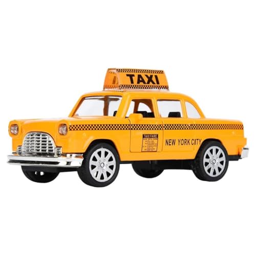 NYC Taxi im gelben Cab Modell, 1: 32 Alu-Druckguss Vintage New York Taxi Pull Back Fahrzeuge mit Sound & Light Türen Öffnbares Sammlerauto Spielzeug für Kinder(Tippe A) von Zerodis