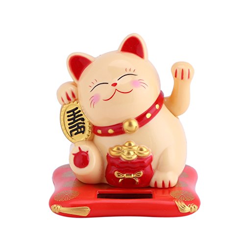 Winkende Handkatze, Solarbetriebenes Niedliches Glück Glückliche Winkende Katze Lächelnder Reichtum Begrüßungshaus Maneki Neko Toy Display Auto Dekoration Geschenk(Gelb) von Zerodis