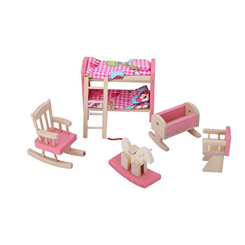 Zerodis 1:12 Mini Puppenhaus Möbel Sets Holz Miniatur Möbel Pretend Play Spielzeug Simulation Schlafzimmer Spielzeug Set für Kinder (Kinderschlafzimmer) von Zerodis