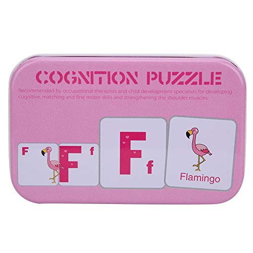 Zerodis Kognitive Matching Karten Zahlen Buchstaben Lernkarten frühes Lernspielzeug mit Eisenkiste für Kinder Juengen und mädchen(Rosa) von Zerodis