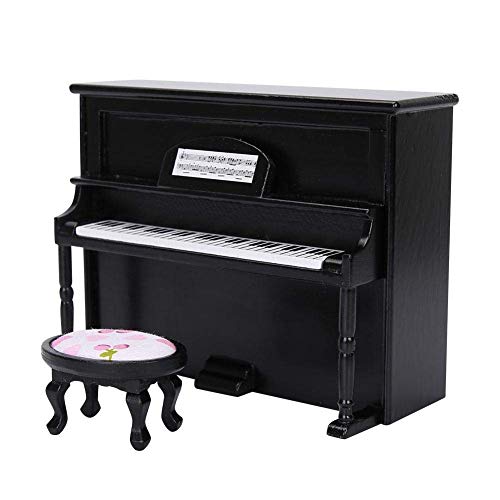 Zerodis Puppenhaus Mini Upright Klavier Spielzeug Mini Upright Klavier Modell Spielzeug mit Hocker Simulation Möbel Dekoration für 1/12 Puppenhaus Zubehör(Schwarz) von Zerodis