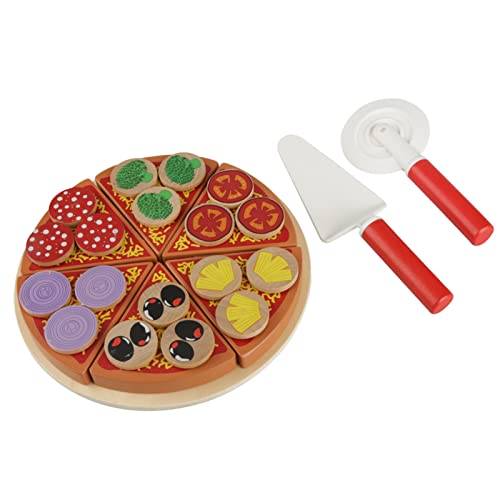 Zerodis Spielküche Schneide Pizza aus Holz mit Pizzaschneider Rollenspiel Pädagogische Spielzeug Küchenspielzeug Hamburger Kuchen für Kinder Kleinkinder und Mädchen ab 3 Jahre von Zerodis