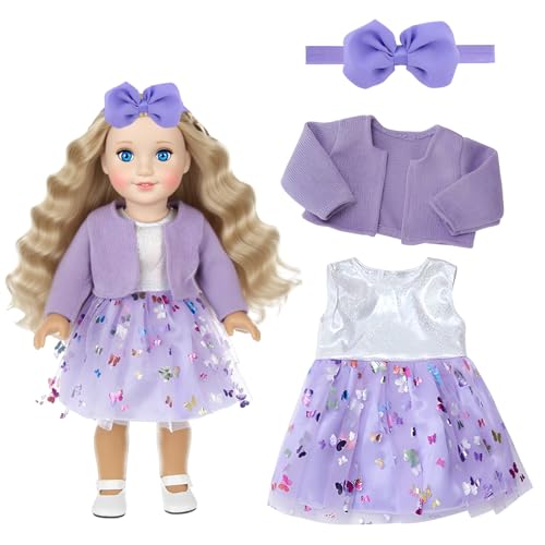 3 Stück Puppenkleidung 43 cm Set, Lila Mädchen Puppenkleidung, Puppenkleider Inklusive Mantel Kleid und Stirnband, Puppen Kleider für 16-18 Zoll Baby Puppe Geschenk Kinder 3 Stück Puppenkleidung 43 cm Set, Lila Mädchen Puppenkleidung, Puppenkleider Inklusive Mantel Kleid und Stirnband, Puppen Kleider für 16-18 Zoll Baby Puppe Geschenk Kinder von ZesNxj