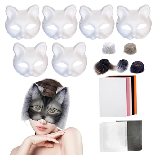 Set zum Basteln einer Katzenmaske | 18 Stück/Set, Kunsthandwerk, kreativ und lustig | Requisiten für Cosplay-Partys, leeres Katzenmasken-Set, Tierkostüm-Zubehör für Maskerade, Party von Zestivra