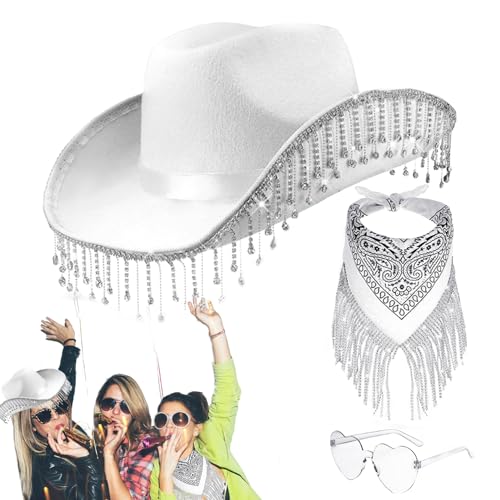 Cowgirl-Hut mit Herz-Brille, Western-Cowboyhut mit herzförmiger Sonnenbrille, Herz-Brillen-Set für Halloween, Maskerade, Abschlussfeier, Cosplay-Zubehör von Zestvria