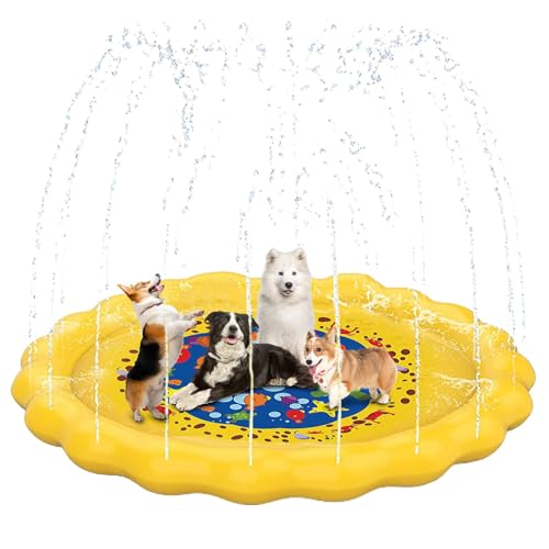 Hunde-Sprinkler-Pad, 170 cm, rutschfeste Hunde-Sprinkler für draußen, Haustier-Sommer-Outdoor-Wasserspielspielzeug, niedliches Hunde-Pool-Spielpad für Welpen, Hunde, Katzen von Zestvria