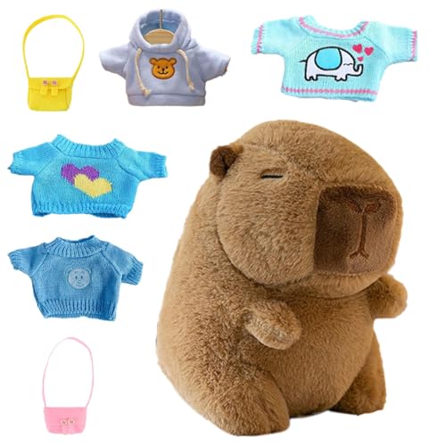 Zestvria Capybara mit Dress -up -Kleidung - weiches gefülltes Tier mit 4 Outfits, süße Capybara -Puppe | Spaß und anpassbares Plüschspielzeug für Kinder, Tierliebhaber und Geschenkkollektionen von Zestvria