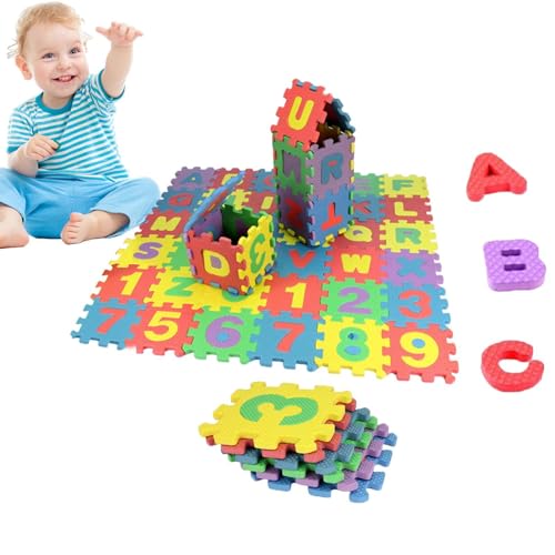 Zestvria Schaumstoff-Spielmatte Für Kinder,Spielmatten Mit 36 ​​Fliesen Für Den Boden - Schaumstoff-Lernmatte Mit 26 Buchstaben Und 10 Ziffern Für Mädchen Und, Schaumstoff-Puzzle-Bodenmatte Für von Zestvria