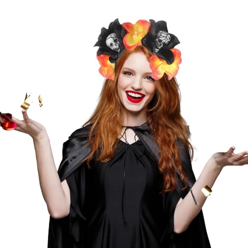 Zestvria Stirnband mit Gothic-Schädel, Halloween-Haarbänder für Damen, Haarschmuck mit Halloween-Blumen | Tragbares Haarband, gruselige Kopfbedeckung für Partys, von Zestvria