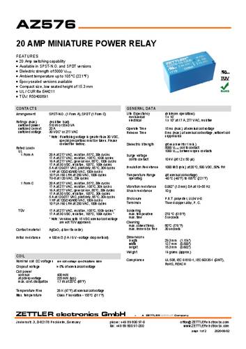 Zettler Electronics AZ576-1A-24D Printrelais 24 V/DC 20 1 Schließer von Zettler Electronics