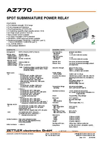 Zettler Electronics AZ770-1C-12DEK Printrelais 12 V/DC 5 1 Wechsler von Zettler Electronics