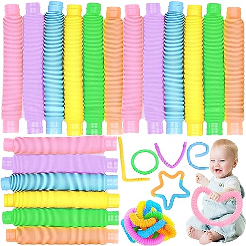 Zeuwets 18 Stück Pop Tubes, Mini Pop Röhren Sensorik Spielzeug, Bunt Stretchrohr-Sensorik Spielzeug, Pop Röhren Zappel Spielzeug, Stretch Rohr Sensorisches Spielzeug für Kinder Stressabbau Party von Zeuwets