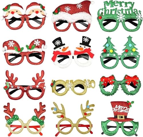 Zfseyuh 12 Stile Weihnachts Selfie Requisiten Brillen, Weihnachtsbrille, Weihnachtsbaum Rentier Partybrille für Kinder Erwachsene für Geschenke Weihnachten Weihnachtsdeko von Zfseyuh