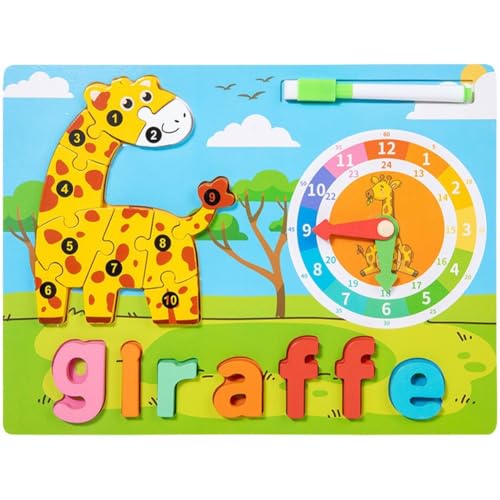 1pc Holz Tier Puzzle Giraffe Vorschule Puzzle Montessori Wort Rechtschreibung Puzzle Pädagogisches Lernen Spielzeug Für Kinder von Zghhc