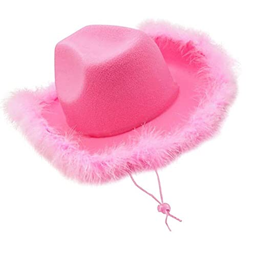 Cowgirlhut mit Federn, rosa Cowboyhut, Filzkappe, Kopfbedeckung für Kostüme, Halloween-Partys, Kostüme, Zubehör von Zghhc