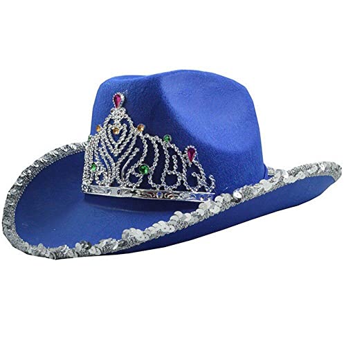 Zghhc Cowgirl-Paillettenhut, Tiara, Cowboyhut, nicht gewebt, blinkende Strass-Kronkappe für Party-Kostüm-Zubehör von Zghhc