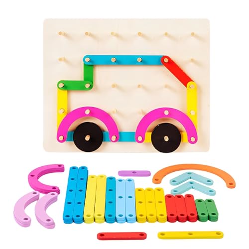 Zhadyu Hölzerne Form Peg Puzzle, hölzerne Peg -Brett -Puzzle - Stapelformen Pegboard Toys - Kreative Blöcke für kleine Flexible Säulensortierspiel für die Sortierung von Kolumnen von Zhadyu