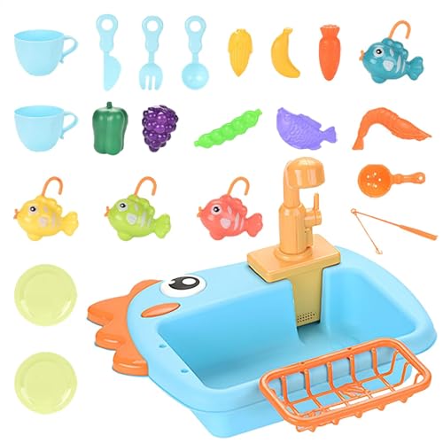 Zhadyu Kinder sinken mit fließendem Wasser, Spüle Spielzeug - Spielzeugspülen -Tabellengeschirr Zubehör mit fließendem Wasser - Probieren Sie Playset Accessoires, lustige Spielküche für Thanksgiving, von Zhadyu