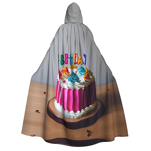 ZhanGM Happy Birthday Cake Kapuzenumhang für Erwachsene, ideal für Rollenspiele, Bühnenkostüme, Maskerade, Halloween, Ostern, Karnevalsparty von ZhanGM