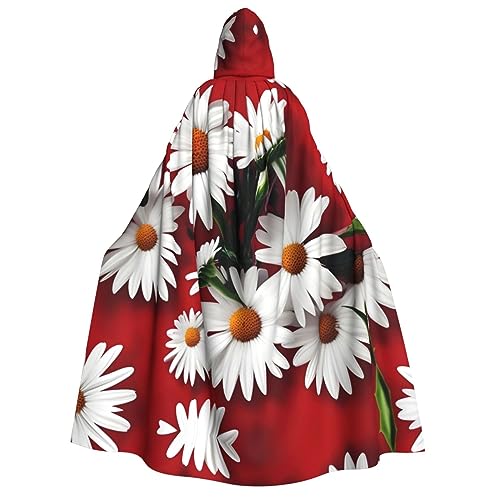 ZhanGM Kapuzenumhang mit roter Blume und weißem Gänseblümchen für Erwachsene, ideal für Rollenspiele, Bühnenkostüme, Maskerade, Halloween, Ostern, Karnevalsparty von ZhanGM