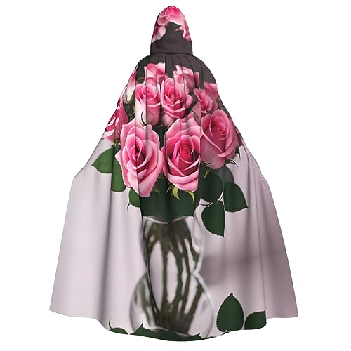 ZhanGM Pink Roses Kapuzenumhang für Erwachsene, ideal für Rollenspiele, Bühnenkostüme, Maskerade, Halloween, Ostern, Karnevalsparty von ZhanGM