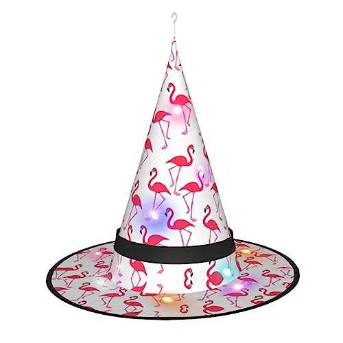 ZhanGM Pinker Flamingo-Muster Hexenhut Halloween-Kostüm-Zubehör – perfekt für Karneval, Halloween, Weihnachten, Ostern und mehr von ZhanGM