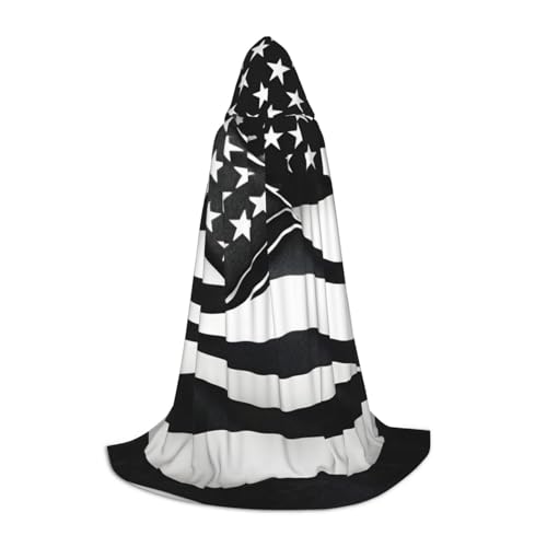 ZhanGM Schwarz-weißer Umhang mit amerikanischer Flagge, perfekt für Rollenspiel-Kostüme, Weihnachten, Bühnenkostüme, Maskerade, Halloween, Ostern von ZhanGM