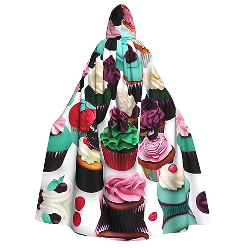 ZhanMg Delicious Cupcakes Kapuzenumhang für Erwachsene - Cosplay Weihnachten Umhang Robe für Halloween, Ostern, Karneval, Partys, Maskerade von ZhanMg