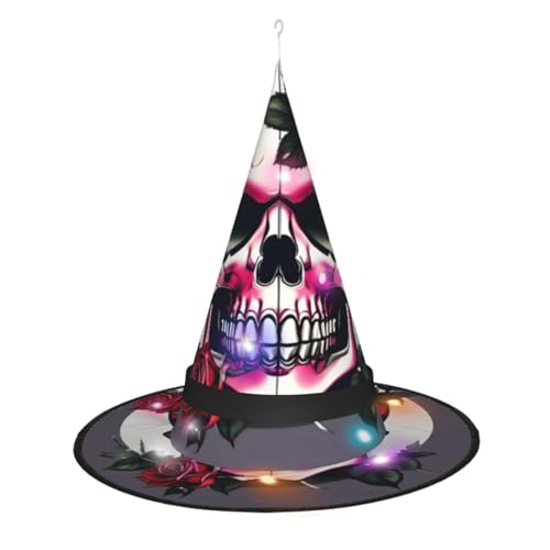 ZhanMg Rose Skull Spitzer Hexenhut - Damen Halloween Kostüm Zubehör Party Maskerade Cosplay Kleid von ZhanMg