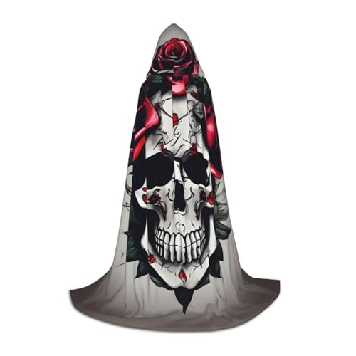 ZhanMg Rote Rose Totenkopf Kapuzenumhang - Ideal für Cosplay, Halloween, Ostern - Bequemer Umhang Robe für Bühnenkostüme von ZhanMg