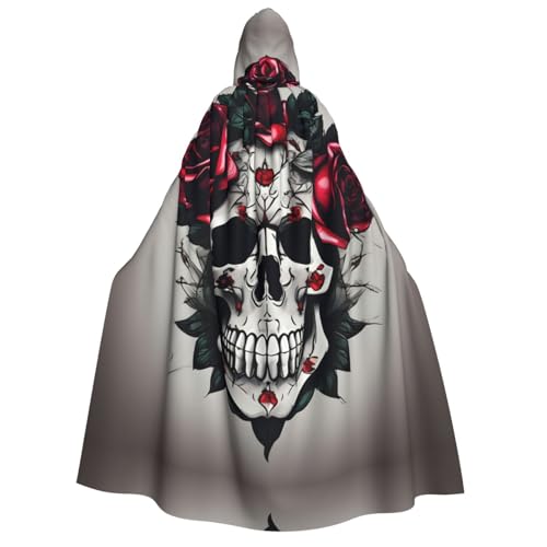 ZhanMg Rote Rose Totenkopf Kapuzenumhang für Erwachsene - Cosplay Weihnachten Umhang Robe für Halloween, Ostern, Karneval, Partys, Maskerade von ZhanMg