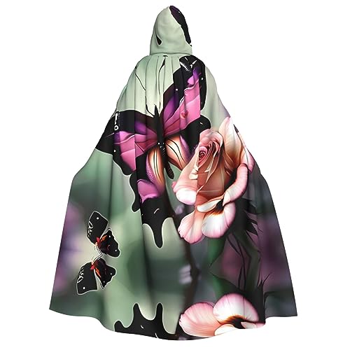 ZhanMg Umhang mit Blumenrose, Schmetterling, mit Kapuze, für Erwachsene, Cosplay, Weihnachten, Umhang, Robe für Halloween, Ostern, Karneval, Partys, Maskerade von ZhanMg